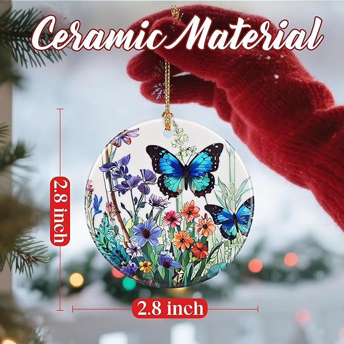 Christmas Ornaments, Dodosky 2.8in Ceramic Hanging Ornament, Xmas Decor, Christmas Tree Ornaments, Xmas Decorations for Tree, Holiday Ornament, Monarch Butterfly Decor, Butterfly Gifts for Women