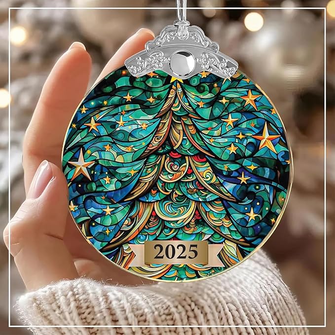 2025 Christmas Ornament, Suncatcher Mystery Christmas Tree Ornament, Unique 2025 Xmas Ornaments for Christmas Tree, Trending Christmas Ornaments 2025, Colorful Glass-Style Holiday Decoration