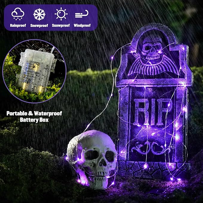 JMEXSUSS 2 Pack Christmas Fairy Lights Battery Operated, Total 200 LED 66ft Purple Christmas Lights with Remote, 8 Modes Twinkle String Lights Light for Halloween Tree Indoor Outdoor Decorations