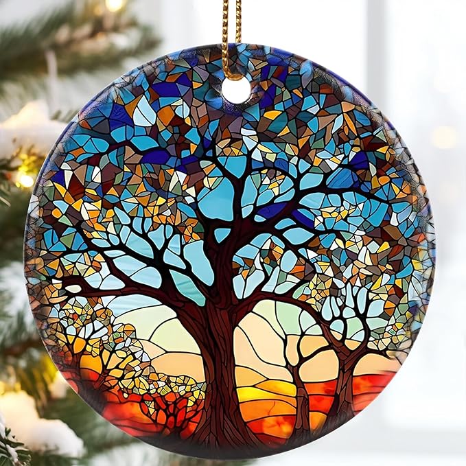 Tree of Life Ornament, 2.8" Ceramic Christmas Keepsake Ornaments, Holiday Decor Gifts