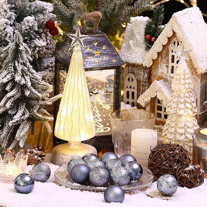 34ct Grey Mini Christmas Ball Ornaments Shatterproof Plastic Christmas Tree Decorations for Xmas Party Home Office Holiday Decor -Small Size (1.57"/ 40mm)