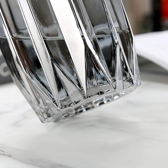 Modern Black Grey Ribbed Glass Vase for Flowers, Candles and Decorative Accents - Tall/Short Glass Vase for Centerpieces Home Table Decor(Grey H7.87in)