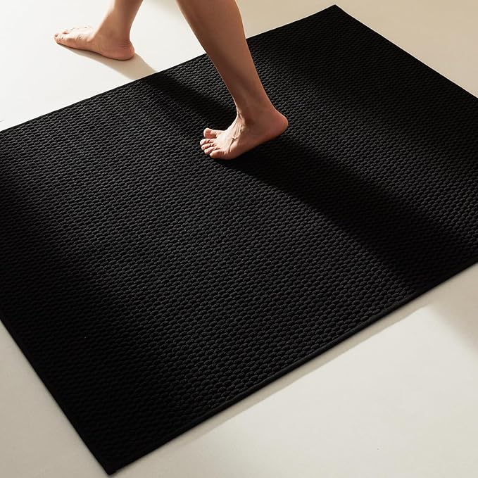 Black Large Bathroom Rugs Non Slip Washable Bath Rugs Super Absorbent Bathroom Rug Thin Quick Dry Low Pile Bath Mats, Black 36''x60''