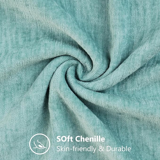 decorUhome Chenille Aqua Haze Throw Pillow Covers 18x18 Inch Set of 2, Decorative Soft Couch Pillow Covers Solid Dyed Accent Velvet Farmhouse Neutral Square Pillow Cases for Sofa Bed Living Room