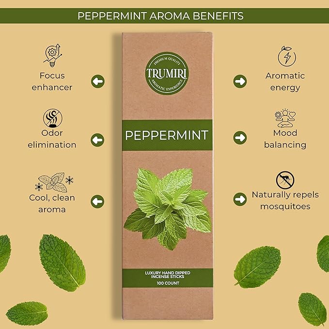 Peppermint Incense Sticks - Pack of 100 Inscents-Sticks - Inciensos Aromaticos Made with Natural Essential Oil - Scented Insence Non Toxic Insense Incents