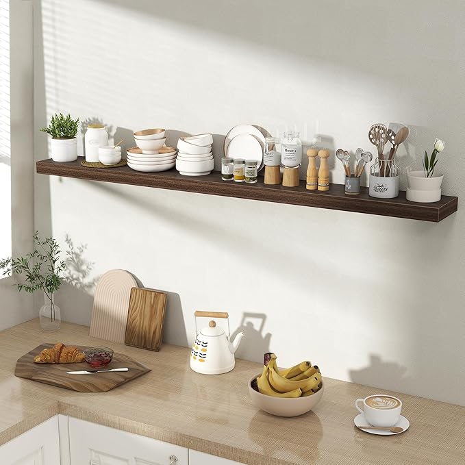 55 Inch Floating Shelves for Wall 1 Pack, 55" Wall Shelves for Books, Storage, Decor, Wall Mounted Floating Shelf with Invisible Brackets for Kitchen, Living Room, Walnut