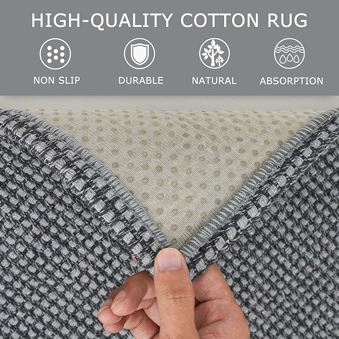KOZYFLY Runners for Hallways 3x10 ft Washable Kitchen Runner Non Slip Rubber Backed Hallway Rugs Cotton Entryway Runner Rug Floor Carpet for Indoor Hall, Backdoor, Kitchen, Grey/Dark Grey