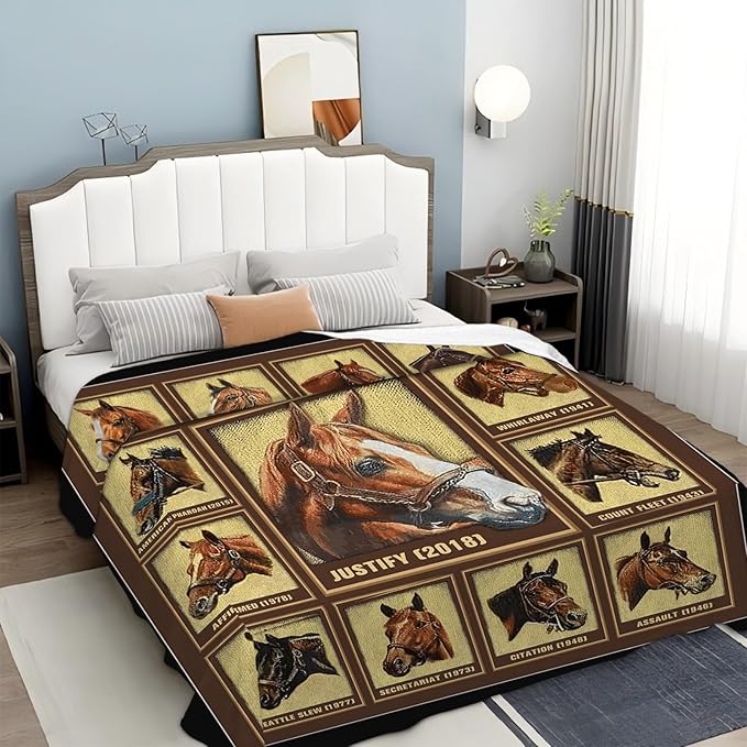 Tijuboni Racing Horses Throw Blanket Horse Gifts for Girls Boys Women Men Kids Adults Soft Flannel Fleece Blanket for Couch Sofa Bed Home Decor 50"x60"