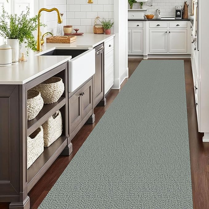 EARTHALL Extra Long Runner Rug 3x18 Ft Washable Runners for Hallways Cotton Non Slip Entryway Runner Braided Kitchen Runner Indoor Outdoor Carpet Runners for Hotels, Officel, Stair, Green/Grey