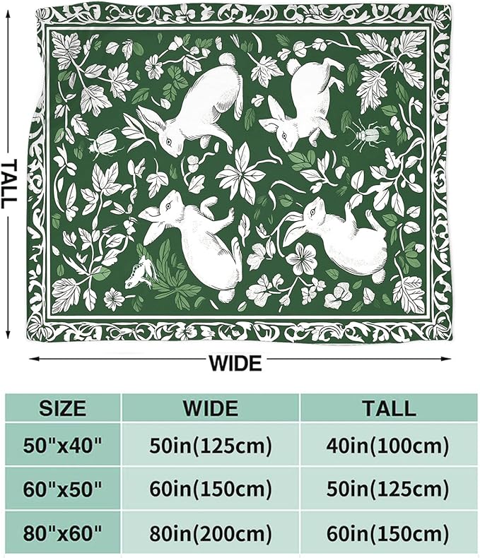 Tijuboni Rabbit Throw Blanket - Botanical Hare Insect - Bunny Gifts for Girls Women Boys Men Kids Adults Soft Flannel Fleece Blanket for Couch Sofa Bed Home Decor 50"x60"