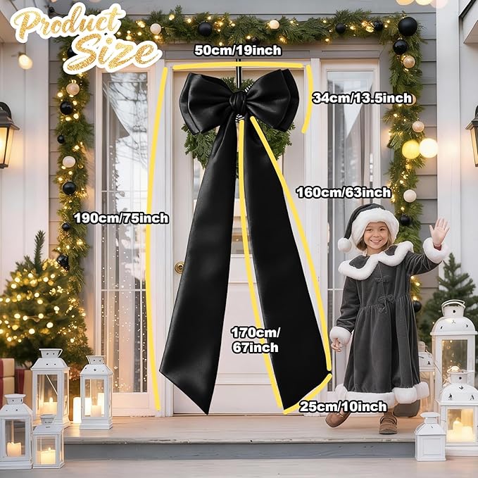 Giant Black Bow Decor 75x19 Inch Christmas Tree Topper Decoration Big Bows for Room Home Coquette Room Decorations Wall Backdrop Ribbon Tie for Wedding Christmas Birthday Party Baby Shower