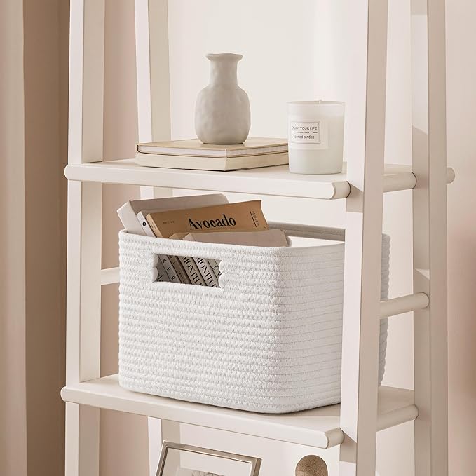 UBBCARE Storage Cubes 4 Pack, 11x 11x 7.8 Cube Storage Bin with Handles, Cotton Rope Baskets for Organizing, Woven Baskets for Shelf, Baby Nursery, Toy Storage, Closet, Classroom, White