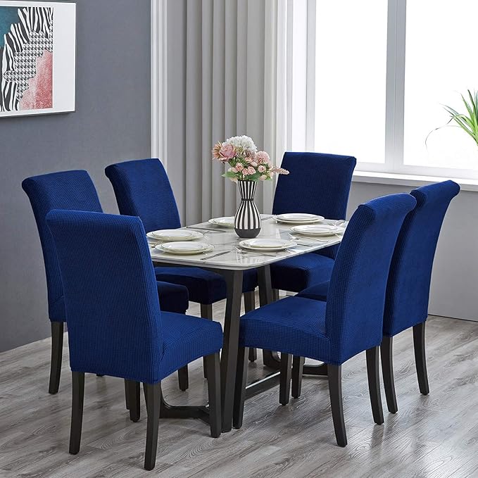Howhic Stretch Chair Covers for Dining Room Set of 6, Removable Washable Dining Room Chair Covers, Dining Chair Slipcovers Seat Protector, Great for Home Decor and Banquet (Classic Blue, 6 Pack)