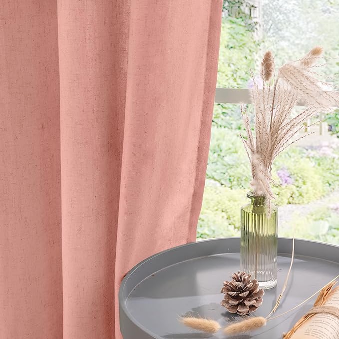 YoungsTex Dusty Rose Linen Curtains 63 Inches Length for Living Room, Light Filtering Burlap Textured Window Drapes with Grommet for Bedroom Girls Room Privacy Spring Decor, 2 Panels, 52 X 63 Inch