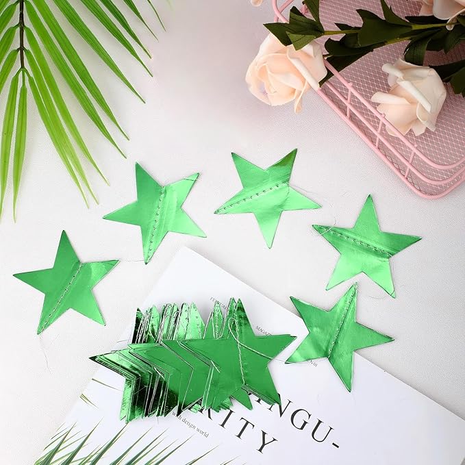 Patelai Glitter Star Garland Banner 2026 New Years Decor 130 Feet Star Hanging Banner Twinkle Backdrop for Birthday Classroom Wedding Christmas Party Supplies(Green)