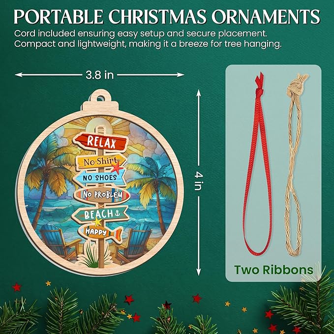 AVERXO Beach Ornament for Christmas Decorations - Suncatcher Christmas Ornaments 2025 - Beach Gifts for Women Men, Ocean Gifts for Mom Dad Friends Couple, Beachy Christmas Ornaments for Ocean Decor