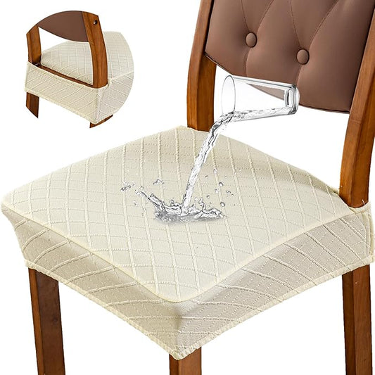 Genina Waterproof Seat Covers for Dining Room Chairs Covers Dining Chair Slipcovers Protector, No Rear Covers (Beige, 6 Pcs)