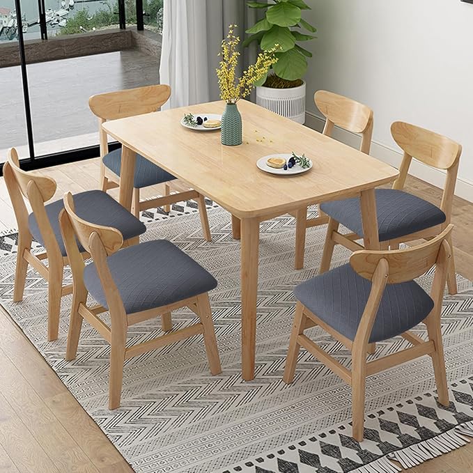 Fuloon Stretch Chair Seat Covers 6 PCS, Removable Washable Dining Chair Covers Anti-Dust Dining Room Seat Cushion Slipcovers (6, Gray)