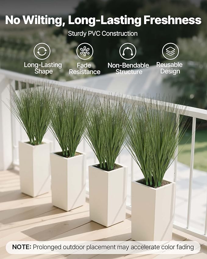 VEVOR Artificial Grass Plant, 27 inch Faux Onion Grass Fake Greenery Shrubs Plant, Premium PVC for Indoor Outdoor House Home Garden Office Room Décor, Housewarming, 8 Pack Green