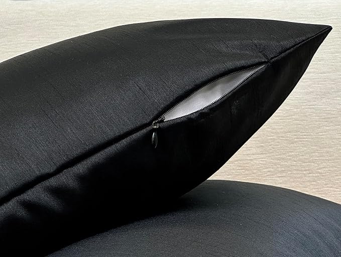 Aiking Home 12x24 Inches Faux Silk Rectangular Throw Pillow Cover, Zipper Closure, Black (Set of 2)