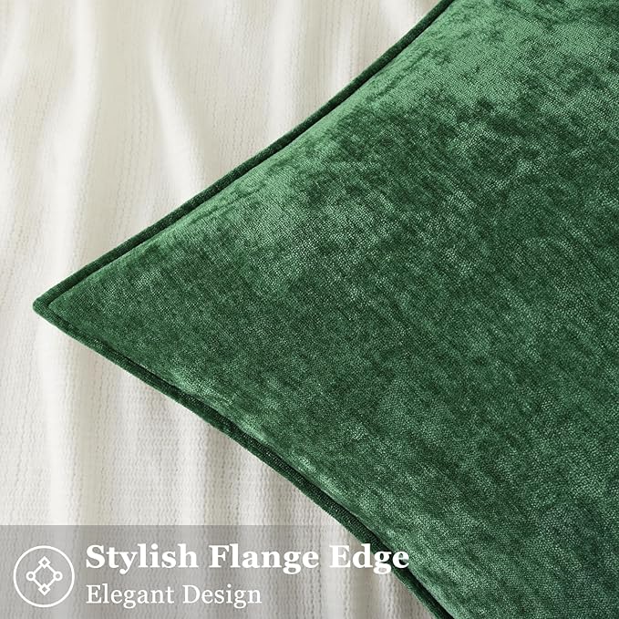 decorUhome Christmas Couch Throw Pillow Covers 26x26 Set of 2, Decorative Soft Euro Velvet Neutral Chenille Pillow Covers with Elegant Design for Sofa Bed Living Room Home Decor, Green