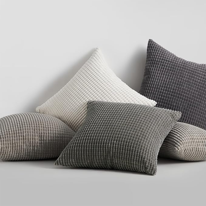 Topfinel 4 Packs Grey Decorative Throw Pillow Covers 26x26 Inch for Living Room Couch Bed Sofa, Boho Western Farmhouse Home Decor, Square Soft Moss Corduroy Fall Cushion Case 65x65 cm