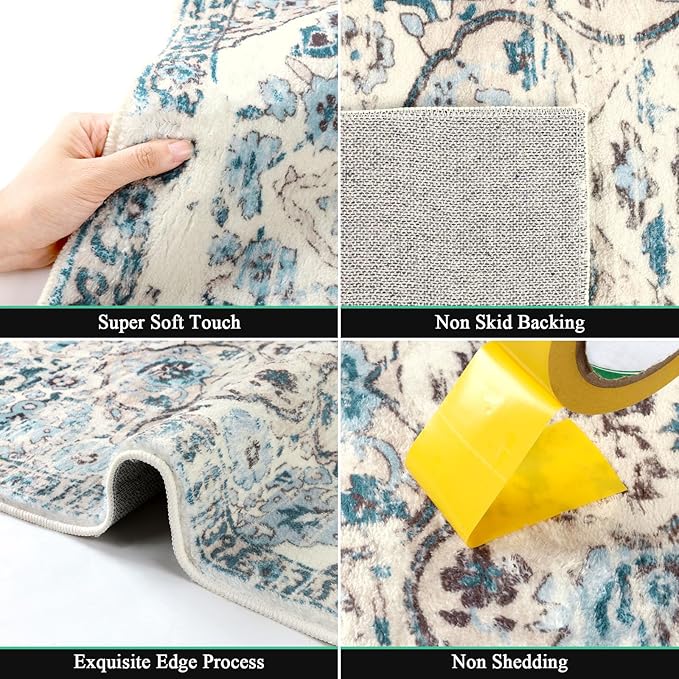 HEBE Washable Area Rug - 2'x3' Non Slip Soft Distressed Medallion Bedroom Boho Living Room Accent Throw Vintage Entry Floor Carpet for Dining Room Bathroom Entryway