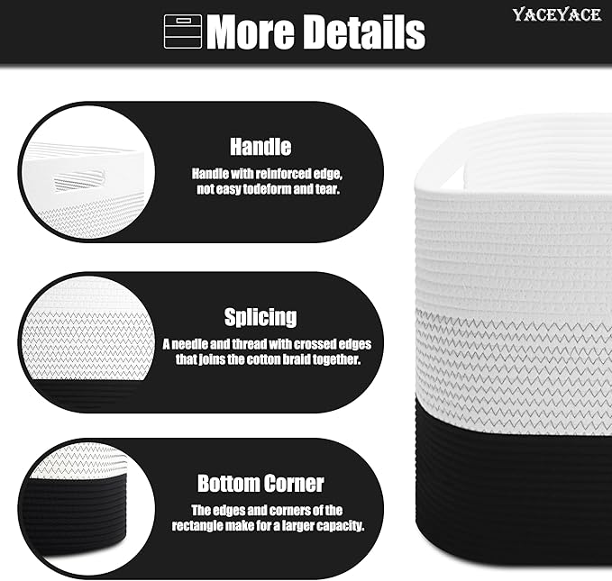 Storage Baskets, 3 Pack Woven Baskets for Storage,Organizing, Decorative, Foldable Fabric Bins with Handles for Toy, Cloth,Bathroom, Bedroom