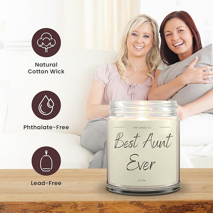 1OAK Aunt Candle - Best Aunt Gifts for Christmas from Niece, Nephew - Vanilla Scented Candles - Best Auntie Ever Gifts for Women