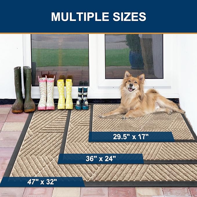 Smiry Front Door Mat Outside Entrance, Heavy Duty Sturdy Natural Rubber Doormat, Trap Dirt and Moisture, Easy Clean Low Profile Welcome Floor Mats for Indoor Outdoor Entry, 35X23 Inch, Mixed Camel