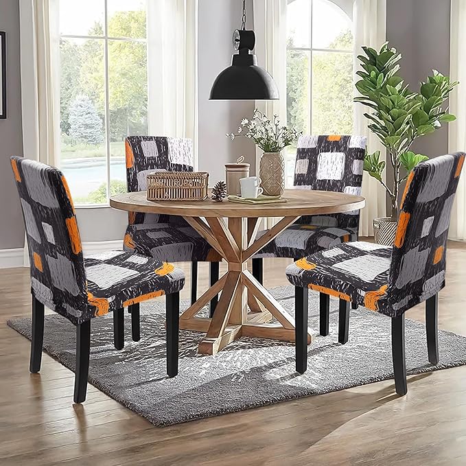 Sufdari Dining Chair Covers,Kitchen Chair Cover,Parsons Chair Slipcover,Spandex Chair Protectors for Dining Room Stretch Chairs Cover Set of 6 -Orange Square