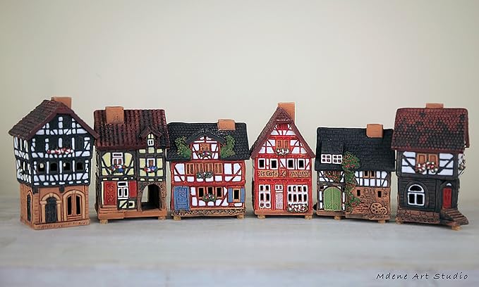 Ceramic Houses and Villages Collection - Handmade Christmas Village House Collectible Miniature of Historic House in Lauterbach Germany - Cone Incense Holder Room Decor Incense Burner S19-6
