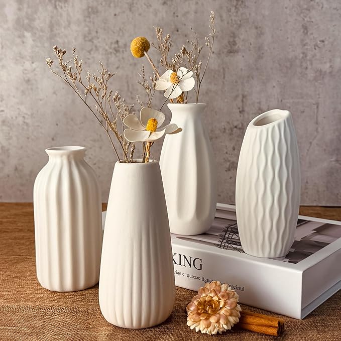 White Vase Set of 12, Small White Bulk Bud Vases for Pampas Grass for Wedding Table Centerpieces Decoration, Modern Boho for Rustic Vase.