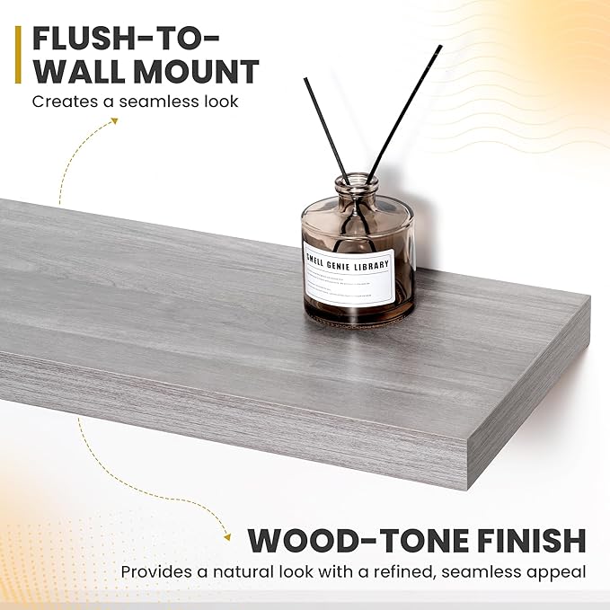 48 Inch Floating Shelves, 9.3" Deep Floating Shelf Wall Mounted, 48" Wall Shelves, Rustic Deep Bookshelf, Large Display Shelves & Storage Shelves for Bedroom, Living Room, Gray, Set of 1