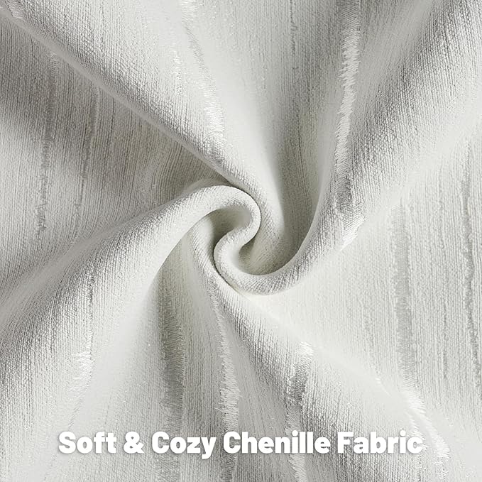 HAUSSY White Throw Pillow Covers 20x20 Inch Set of 2, Boho Embossed Striped Textured Decorative Pillowcases Soft Chenille Cushion Cases, Modern Home Decor for Couch Bed Living Room