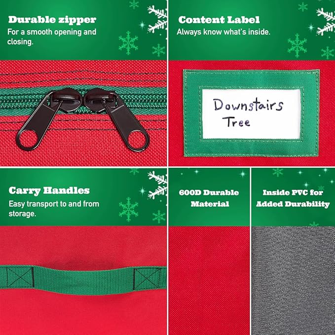 HOLDN’ STORAGE Christmas Tree Bag Heavy Duty 600D Oxford - Christmas Tree Bags Storage Fits Up To 7.5Ft, Extra Wide, Waterproof Storage Bags with Reinforced Handles & Zipper - Red