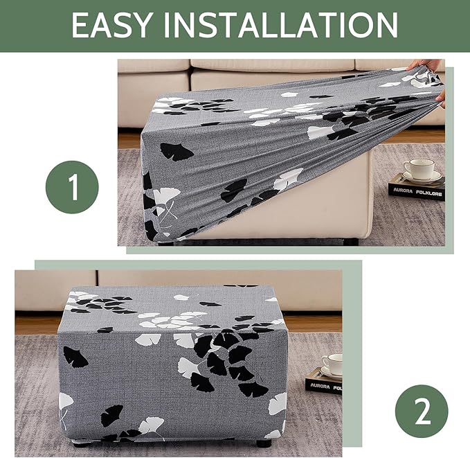 HAOYONG Ottoman Cover Square, Stretch Ottoman Slipcover Printed, SoftFoot Stool Cover Protector with Nonslip Elastic Bottom Removable Washable