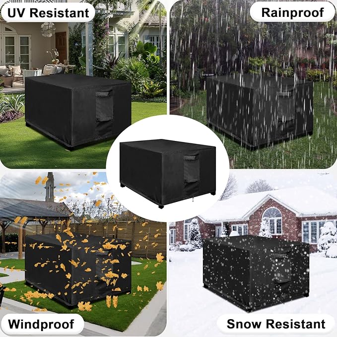 OutdoorLines Outdoor Waterproof Patio Ottoman Covers - Rectangle UV-Proof Patio Side Table Cover Windproof Heavy-Duty Furniture Covering Protector 48L x 25W x 18H Inch, Black