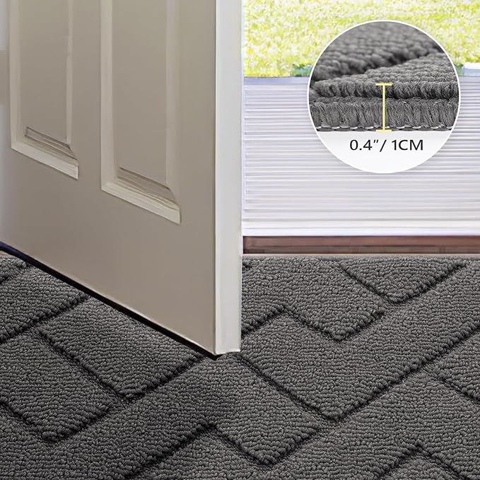 hicorfe Front Door Mat Outside Entrance,32"x40" Absorbent Muddy Dirt Resist Welcome Door Mats Outdoor Indoor,Stain and Fade Resistant,Non Slip Backing Entry Mat Doormat for Entryway(Grey)