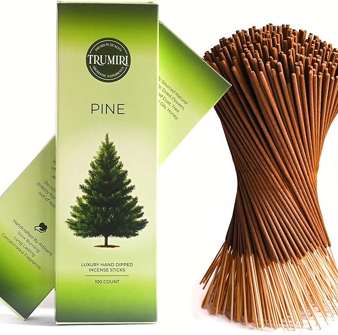 Pine Incense Sticks - Bulk Pack of 100 Insence-Sticks - Made with Natural Pino Oil - Scented Incienso Aromaticos Non Toxic Inscent Insense