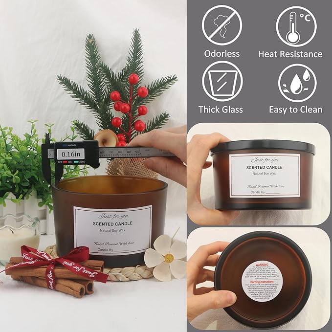 MILIVIXAY 6 Pack 24 oz Candle Jars with Metal Lids and Candle Making Kits - 3 Wick Candle Jar,Bulk Empty Frosted Amber Thick Glass Jars for Making Large Candles - Spice, Powder Containers.
