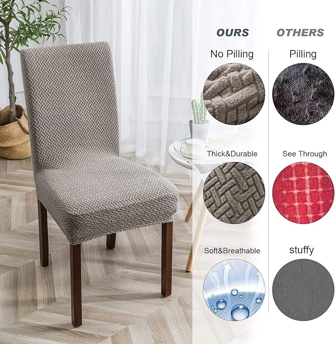 Genina Waterproof Chair Covers for Dining Room 6 Pack Kitchen Chair Covers Parson Dining Chair Slipcover,Taupe