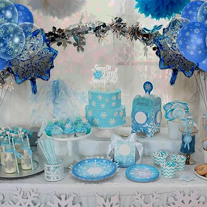 Gyufise 1 Pack Sweet Little Snowflake Cake Topper Silver Little Snowflake with Candy Cake Decoration for Winter Snowflake Baby Shower Boys Girls Winter Onederland 1st Birthday Party Decorations
