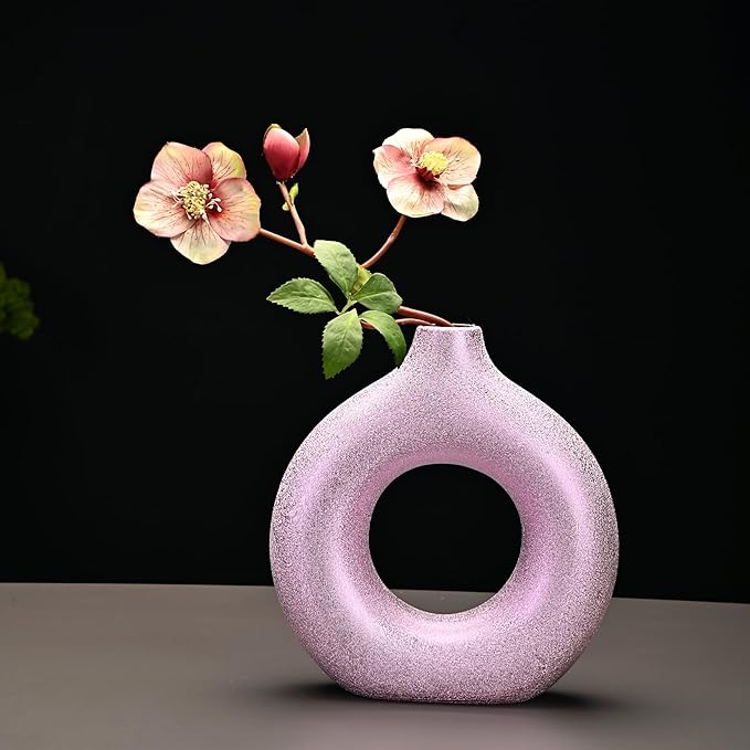 Modern Donut-Shaped Decorative Vases, Handmade Minimalist Boho ins Style, Modern Vase for Home Decor for Wedding Dinner Table Party Living Room Office Bedroom (Purple-Gold, Exra Large)