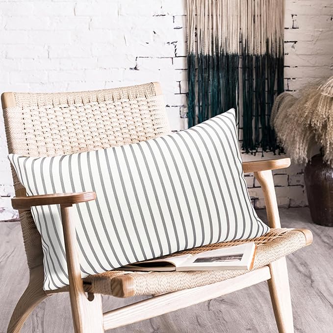 Decorative Throw Pillow Covers Set of 2 Light Gray Striped Pillow Covers 12x20 Inch Throw Pillow Cover Linen Pillowcase Modern Farmhouse Outdoor Pillow Covers for Couch Sofa Living Room