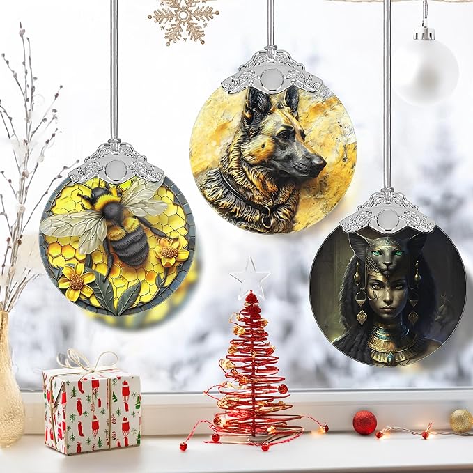 3" Stained Glass German Shepherd Ornament, Christmas Ornament, Christmas Ornaments for Tree, Heirloom Keepsake, Gift Exchange, Gift Idea, Bauble Present