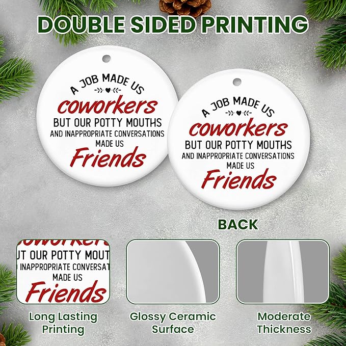 OASSIE Coworker Gifts for Friends Women - Ceramic Christmas Ornaments 2025 for Tree Decorations - Friend Gift for Coworker, Funny Office Gifts for Coworkers, Friends Ornament for Christmas Decorations