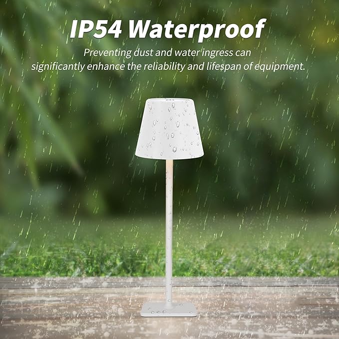 Mr. White Outdoor Waterproof Cordless Wireless Rechargeable Portable Top Touch Battery Operated Powered LED Table Lamp Desk Lamp Lights for Restaurant Kitchen Patio Dinner Dining (White)