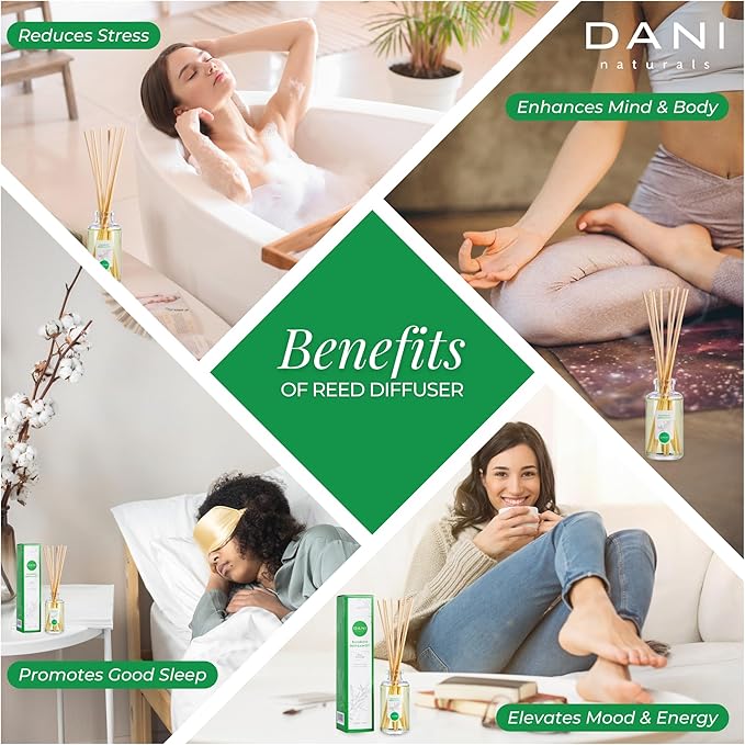 DANI Naturals Reed Diffuser Set -Bamboo Bergamot Scent - Aromatherapy Essential Oils, Alcohol-Free - 10 Sticks, 3.5 oz