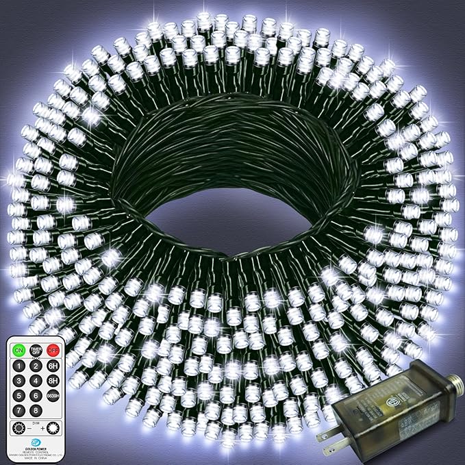 Christmas Lights Cool White, 196 FT 500 LED Outdoor Waterproof Christmas Tree Lights with Timer 8 Modes, Green Wire Plug Fairy Lights Indoor Twinkle String Lights Xmas Decorations